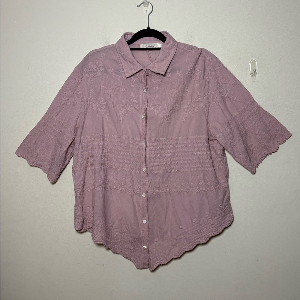Solitaire Women's Dusty Pink Embroidered Boho Blouse Size XL